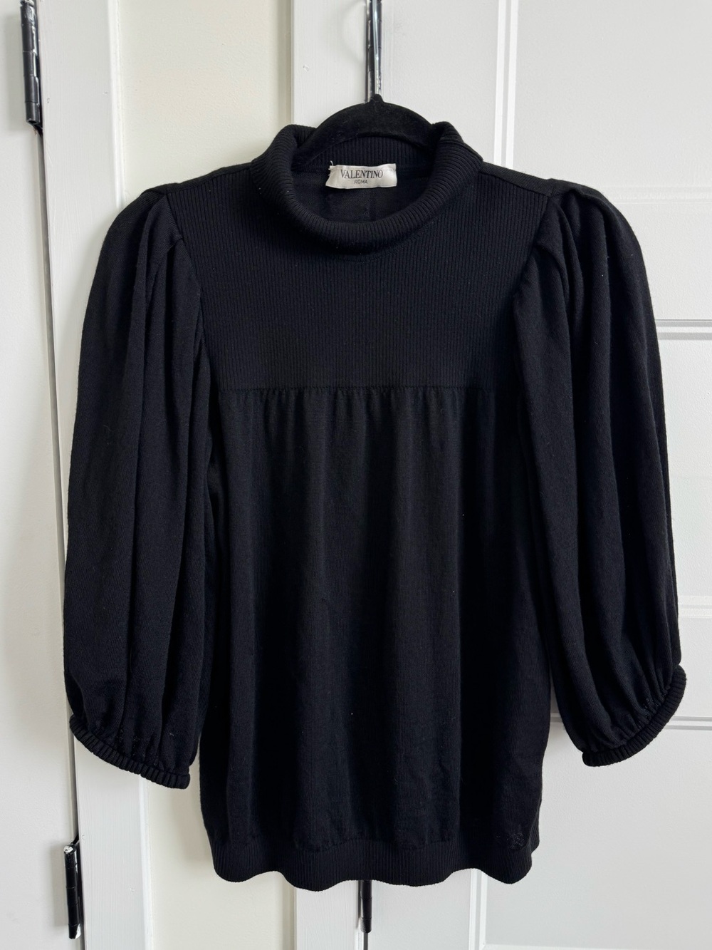 Valentino Vintage Lana Virgin Wool Lantern Sleeve Ribbed Sweater ~ Made in Italy